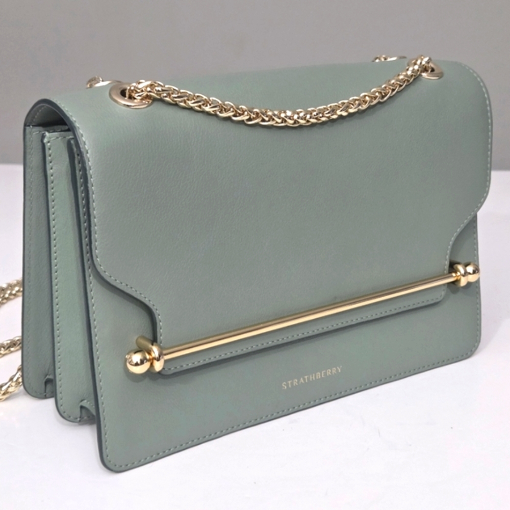 STRATHBERRY EAST/WEST SHOULDER BAG SEAGRASS SAGE MINTY GREEN LEATHER - Picture 2 of 9